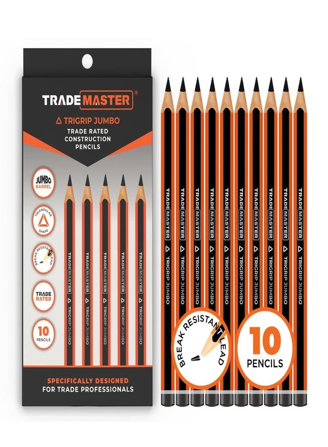 Trademaster TriGrip Work Pencils, Pack of 10, Black, Orange, Medium-Hard Graphite, Triangle Grip, Construction, Carpentry, DIY - Image 1