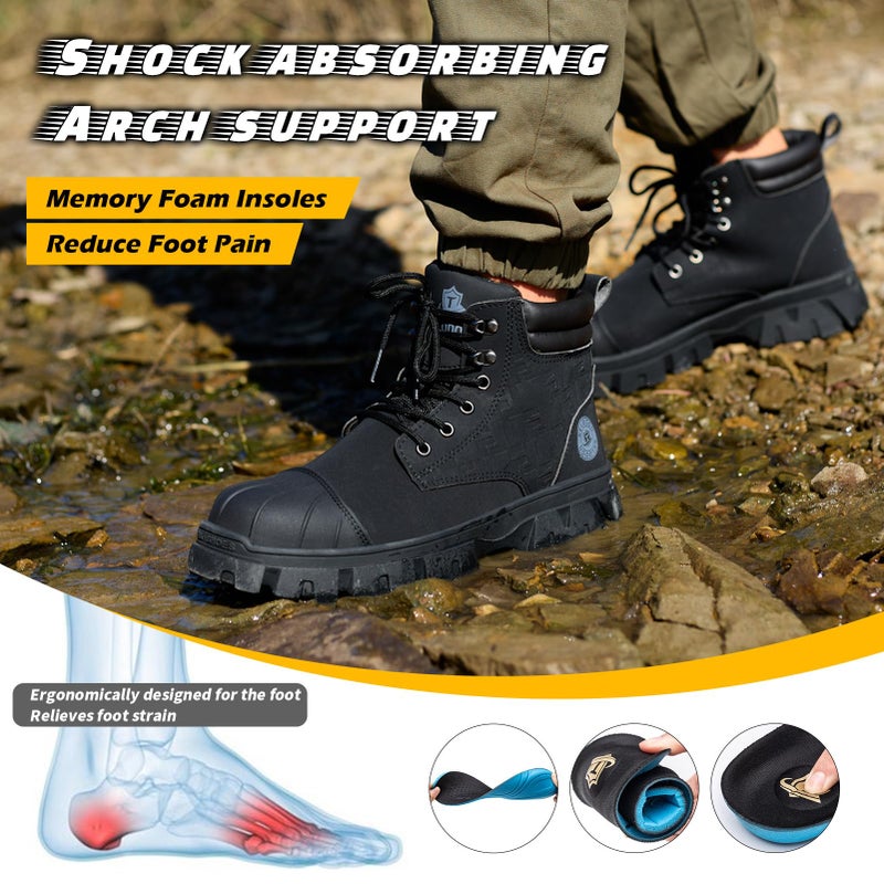 KELODON Waterproof Steel Toe Boots For Men 6 Inch Leather Steel Toe Shoes Non Slip Resistant Safety Work Boots Indestructible Lightweight Construction Boot,Black,US Size 9 - Image 5