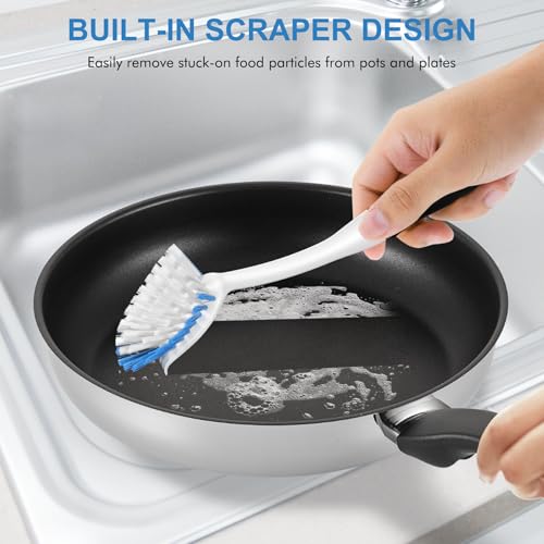 SetSail Dish Brush with Handle, 2 Pack Stiff Bristles Dish Scrubber with Built-in Scraper Dish Scrub Brushes for Cleaning Dishes, Pots and Pans, Kitchen Sink - Image 5