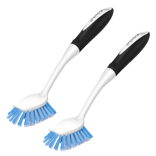 SetSail Dish Brush with Handle, 2 Pack Stiff Bristles Dish Scrubber with Built-in Scraper Dish Scrub Brushes for Cleaning Dishes, Pots and Pans, Kitchen Sink - Image 1