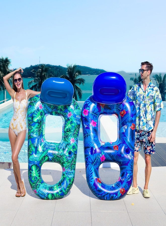 FindUWill Pool Floats Chairs Adult - 2 Pack 65'' x 42'' Large Pool Float Chairs, Inflatable Pool Lounger with Cup Phone Holder, Backrest, Footrest, Tanning Pool Lounge (Blue&Green) - Image 4