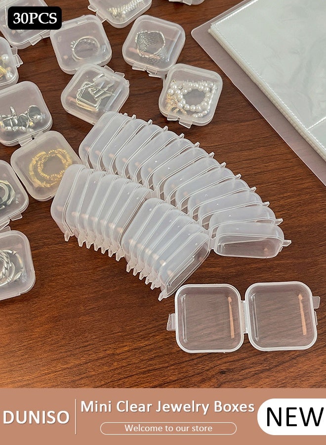 DUNISO 30 PCS Mini Clear Plastic Jewelry Boxes ,Square Small Beads Storage Containers with Hinged Lid ,Earplugs Storage Box,Earring Organizers Box for Collecting Small Items, Beads, Jewelry( 3.5*3.5*2cm) - Image 1