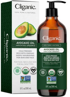 Cliganic Liganic Organic Avocado Oil 100% Pure (8Oz) For Skin & Hair Nourishing Carrier Oil For Face & Body  - Image 1
