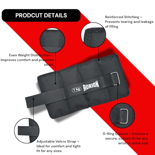 Aurion Ankle Weight Bands 1kg x 2 | Adjustable Wrist Weights for Women & Men | Durable & Quality Polyester Resistance Bands for Walking, Jogging, Gym & Home Workout | Multi-Purpose | (Black) - Image 5