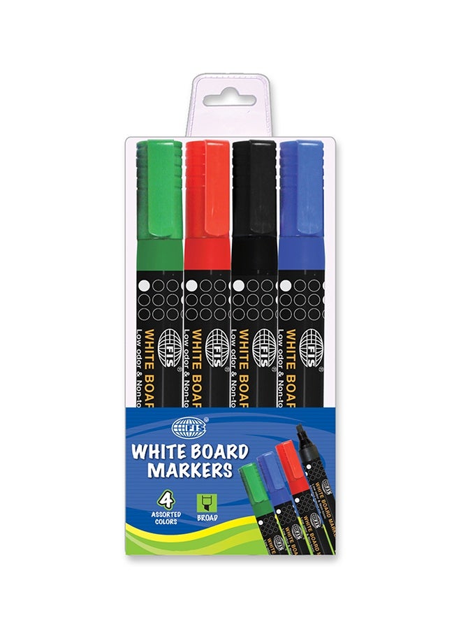 FIS® White Board Marker, Broad Line Size, Waterproof, Low Odor, Non-Toxic, Alcohol Based Ink, Chisel Tip Style, Set of 4 Pieces, Assorted Color(Black, Blue, Red & Green)-FSMKWB04-4 - Image 2