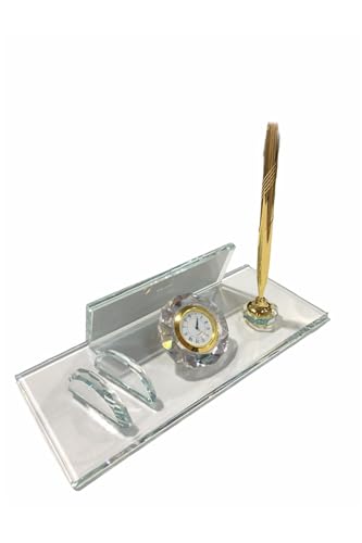 MOOGCO Custom Desk Name Plate Black Glass Desk Name Plate with Clock Pen Holder with 2 Pens Cardholder Desktop Nameplate Desk Organizer Glass Single With Clock - Image 3