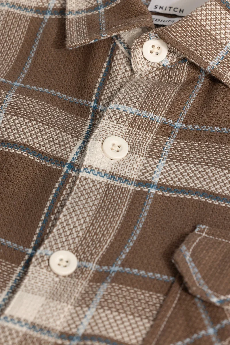 SNITCH Brown Checkered Long Sleeve Slim Fit Casual Shirt