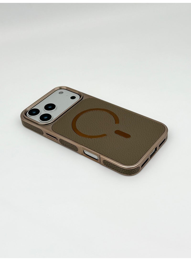 general Luxury Vegan Leather MagSafe iPhone Case with Electroplated Metal Frame & Lens Protection – Premium Slim Shockproof Back Cover for iPhone 17 Pro Max - Image 4