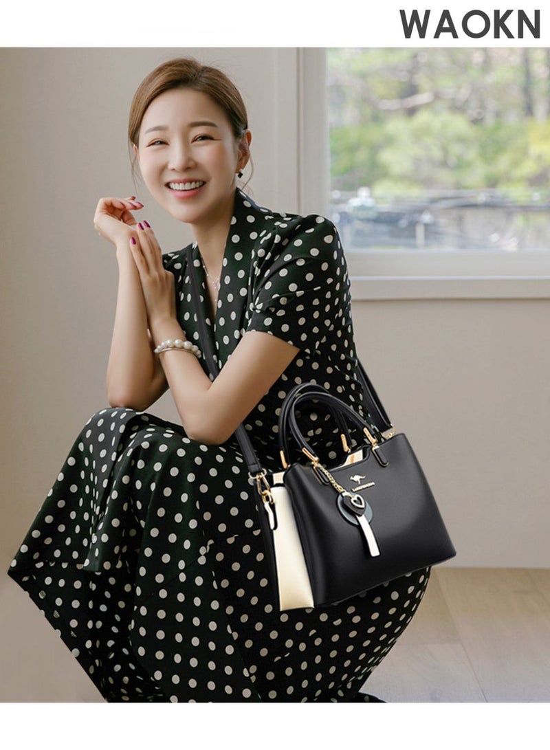 دبليو أيه أو كي أن حقيبة كتف نسائية جلدية، حقيبة يد أنيقة من الجلد اللامع، حقيبة كروسبودي نسائية كبيرة الحجم ومقاومة للماء، تصميم عصري وأنيق، مصنوعة من جلد البولي يوريثان، متينة، تصميم بسيط، مناسبة للجنسين، لون أسود. - Image 5