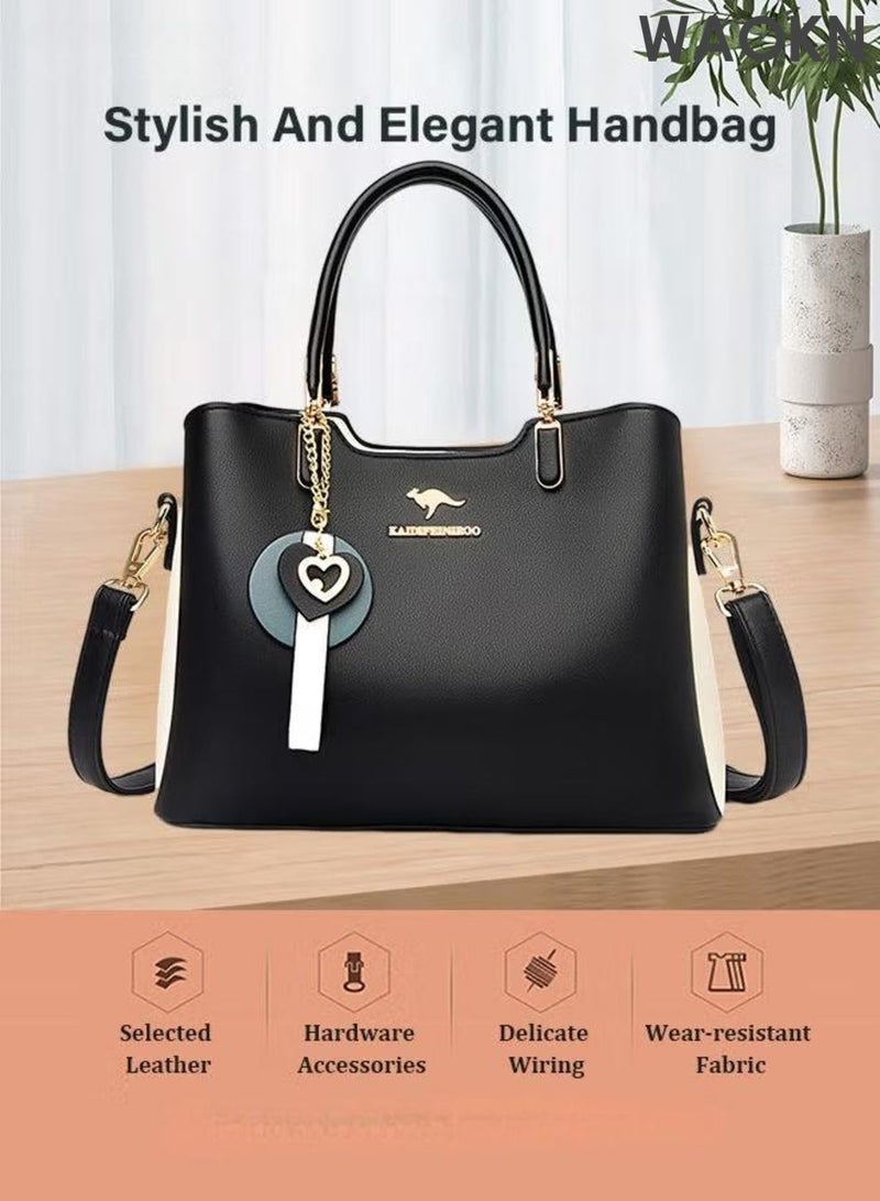 دبليو أيه أو كي أن حقيبة كتف نسائية جلدية، حقيبة يد أنيقة من الجلد اللامع، حقيبة كروسبودي نسائية كبيرة الحجم ومقاومة للماء، تصميم عصري وأنيق، مصنوعة من جلد البولي يوريثان، متينة، تصميم بسيط، مناسبة للجنسين، لون أسود. - Image 2