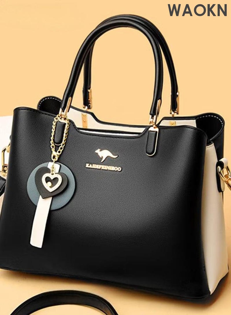 دبليو أيه أو كي أن حقيبة كتف نسائية جلدية، حقيبة يد أنيقة من الجلد اللامع، حقيبة كروسبودي نسائية كبيرة الحجم ومقاومة للماء، تصميم عصري وأنيق، مصنوعة من جلد البولي يوريثان، متينة، تصميم بسيط، مناسبة للجنسين، لون أسود. - Image 1