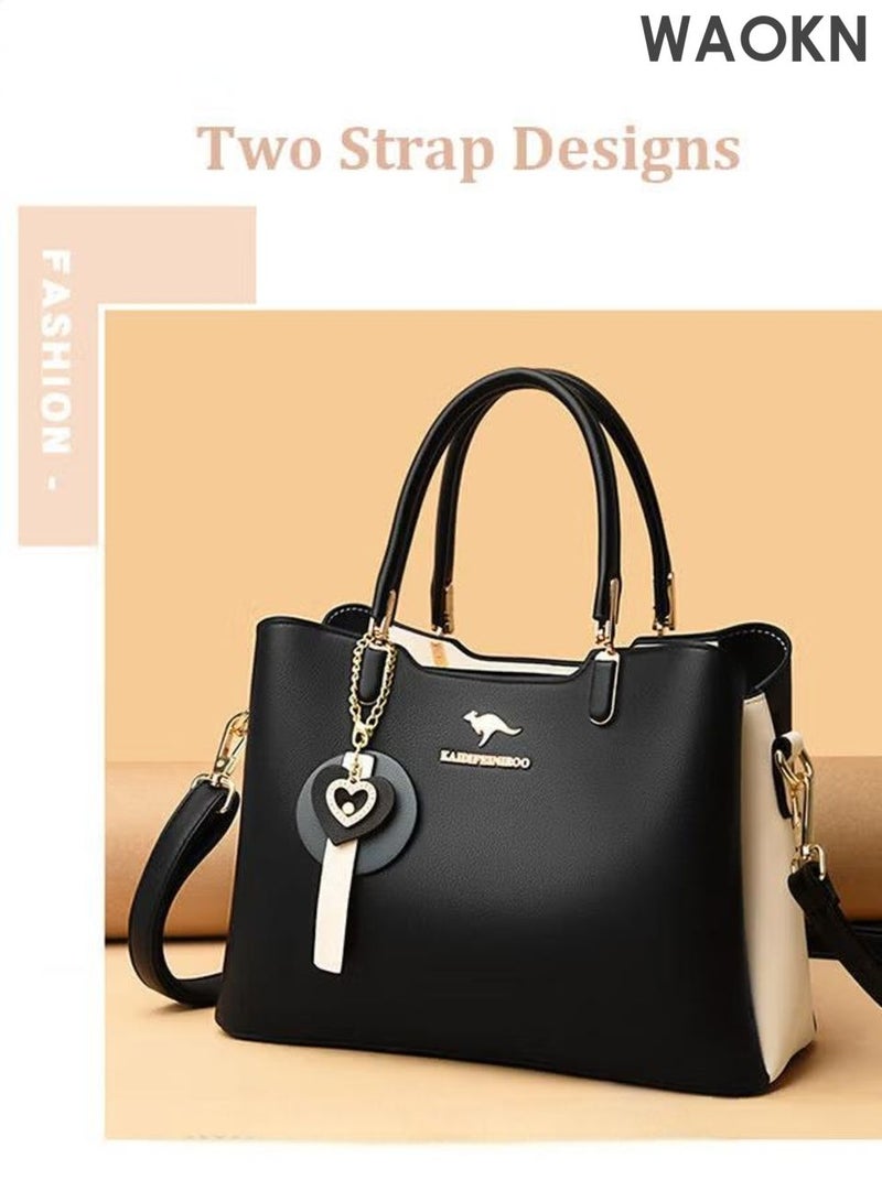 دبليو أيه أو كي أن حقيبة كتف نسائية جلدية، حقيبة يد أنيقة من الجلد اللامع، حقيبة كروسبودي نسائية كبيرة الحجم ومقاومة للماء، تصميم عصري وأنيق، مصنوعة من جلد البولي يوريثان، متينة، تصميم بسيط، مناسبة للجنسين، لون أسود. - Image 3