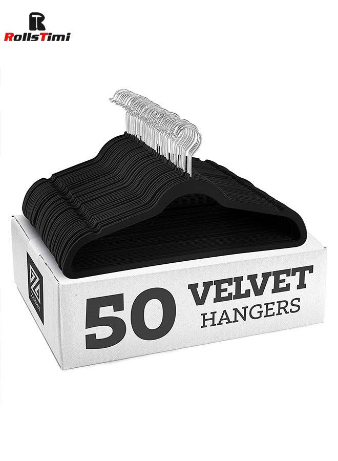 RollsTimi  50-Piece Non-Slip Velvet Cloth Hanger Set Black - Image 1