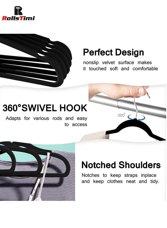 RollsTimi  50-Piece Non-Slip Velvet Cloth Hanger Set Black - Image 3