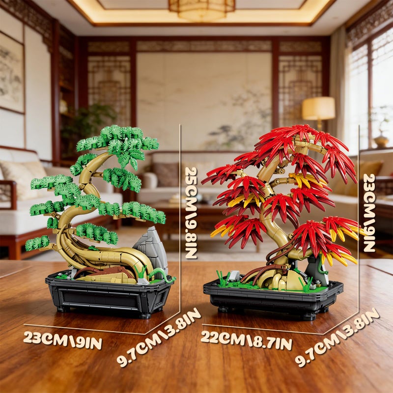 APENGBAOL 2-in-1 Bonsai Tree Building Set 1023 Pcs Red Maple & Pine Plant Model Kit for Adults Botanical Garden Collection Zen Home Decor & DIY Flower Construction Gift - Image 4