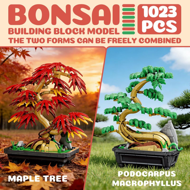 APENGBAOL 2-in-1 Bonsai Tree Building Set 1023 Pcs Red Maple & Pine Plant Model Kit for Adults Botanical Garden Collection Zen Home Decor & DIY Flower Construction Gift - Image 2