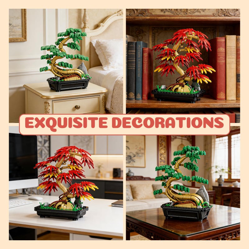 APENGBAOL 2-in-1 Bonsai Tree Building Set 1023 Pcs Red Maple & Pine Plant Model Kit for Adults Botanical Garden Collection Zen Home Decor & DIY Flower Construction Gift - Image 5