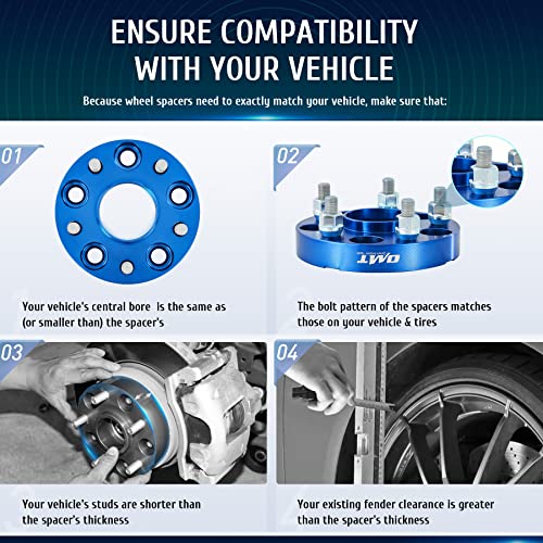 Orion Motor Tech محولات العجلات المركزية من أوريون موتور تك 5x114.3، محولات عجلات زرقاء 1" مع مسامير M12x1.5 متوافقة مع هوندا أكورد هوندا سيفيك هوندا CRV أكورا RSX أكورا TL، مجموعة محولات العجلات بفتحة 64.1 مم، 4 قطع - Image 4