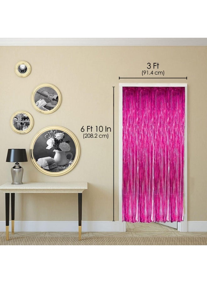 BrainGiggles Pink Metallic Foil Fringe Curtain Pack of 2 – 6Ft x 3Ft Self Adhesive Tinsel Streamers Party Backdrop for Birthday, Bachelorette, Wedding, Baby Shower, Eid, Graduation Party Decorations - Image 2