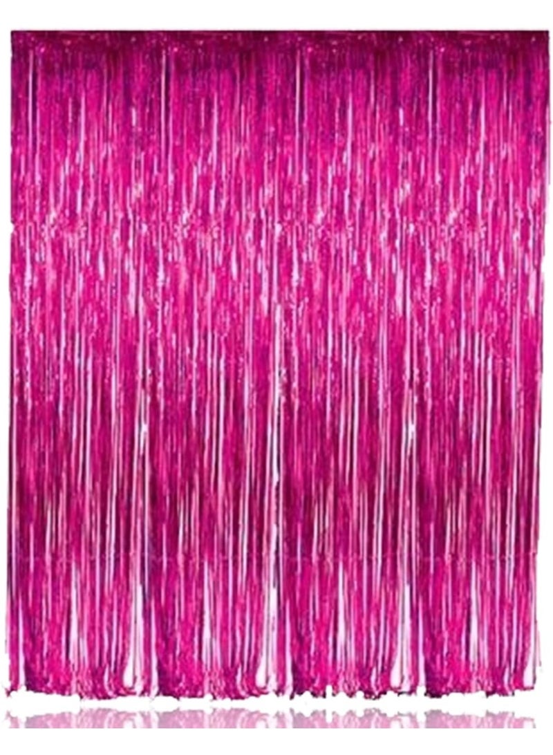 BrainGiggles Pink Metallic Foil Fringe Curtain Pack of 2 – 6Ft x 3Ft Self Adhesive Tinsel Streamers Party Backdrop for Birthday, Bachelorette, Wedding, Baby Shower, Eid, Graduation Party Decorations - Image 1