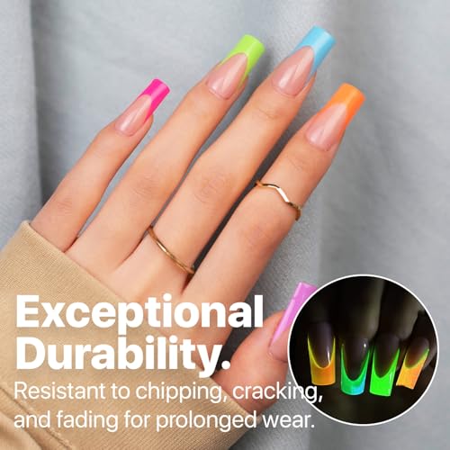 SXC Cosmetics X-Pro Tips French Tip Press On Nails - Bright Pastel Glow in the Dark Series (GLOW117KIT-M Square) - Image 3