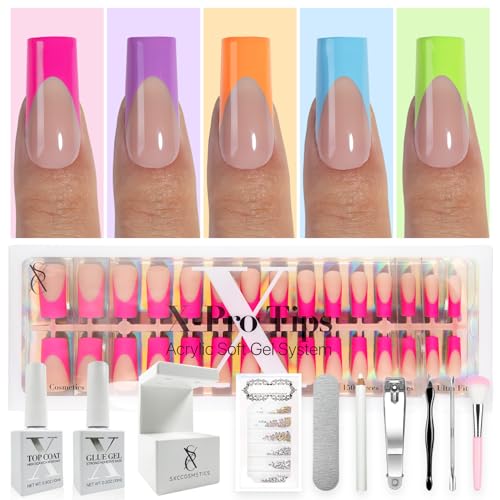 SXC Cosmetics X-Pro Tips French Tip Press On Nails - Bright Pastel Glow in the Dark Series (GLOW117KIT-M Square) - Image 1