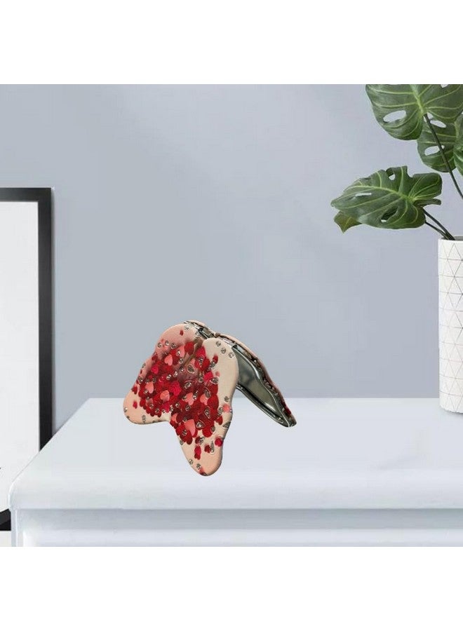 Generic Portable Cute Compact Butterfly Design Metal and Glass Mirror with Stones, 2x1 Magnification, Standing/Leaning, 8cm x 6cm - Image 1