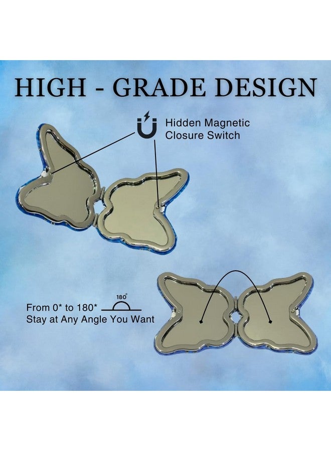 Generic Portable Cute Compact Butterfly Design Metal and Glass Mirror with Stones, 2x1 Magnification, Standing/Leaning, 8cm x 6cm - Image 4