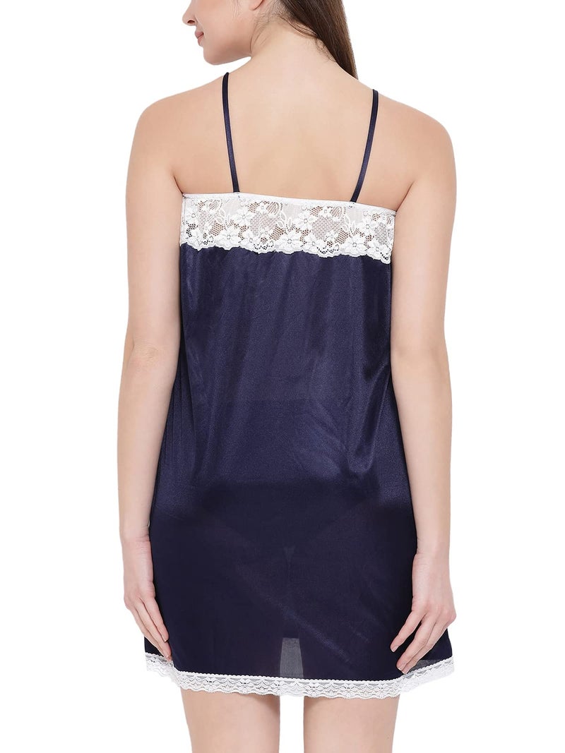 Clovia Women's Satin Nightslip in Navy (NS0288H08_Blue_Medium) - Image 4