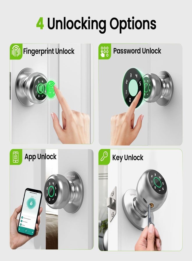 GHome Smart Fingerprint Door Lock, 4 in 1 Smart Fingerprint Door Knob with Keypad, App Control, Auto Lock, Biometric Door Knob with Lock for Bedroom, Apartment, Garage, Home & Office - Image 2