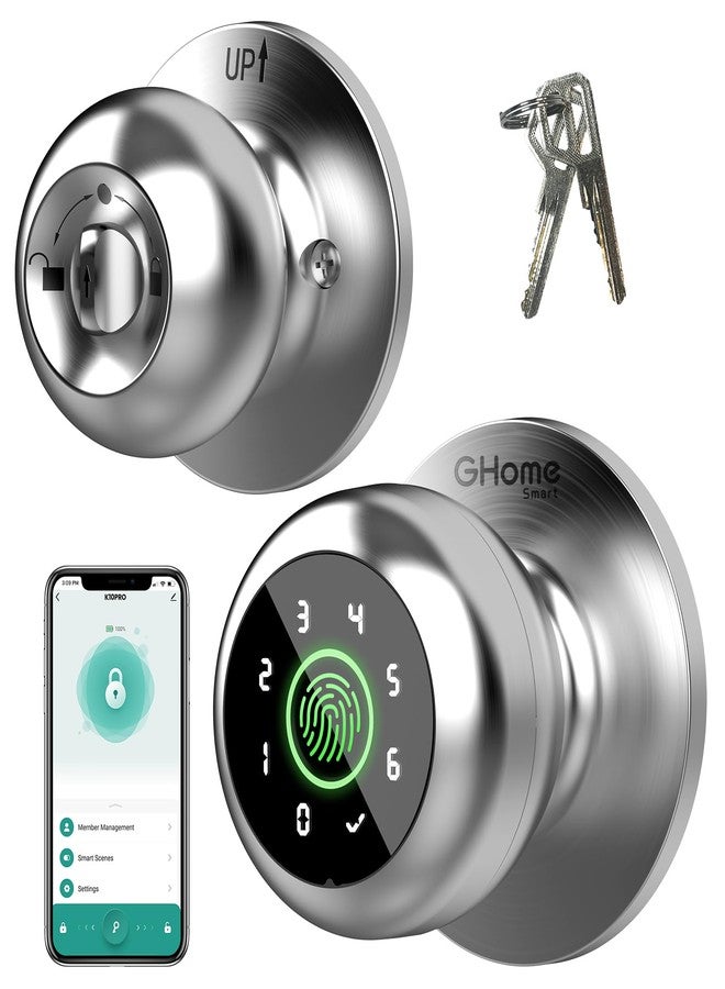 GHome Smart Fingerprint Door Lock, 4 in 1 Smart Fingerprint Door Knob with Keypad, App Control, Auto Lock, Biometric Door Knob with Lock for Bedroom, Apartment, Garage, Home & Office