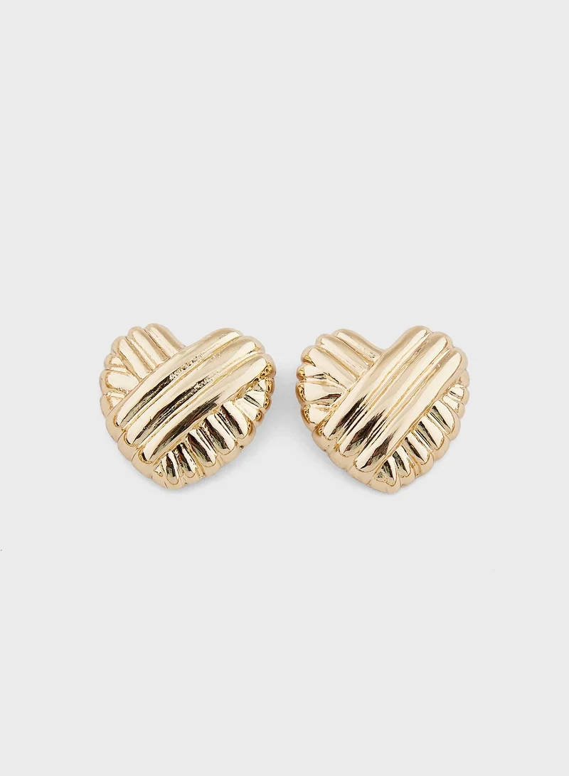 جينجر Statement Heart Chain Necklace & Stud Earrings Set