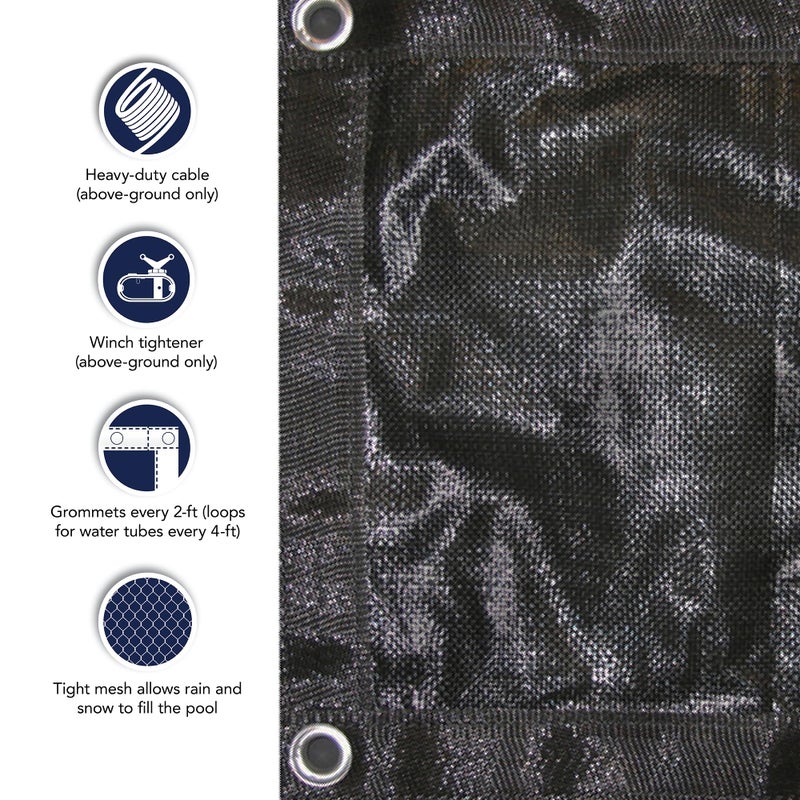 Blue Wave 12 ft x 24 ft Rectangular Rugged Mesh Winter In Ground Pool Cover â€“ Blocks Debris & Sunlight with 8-Year Protection for Off-Season - With Woven Polyethylene, 5 ft Overlap, Cable, Winch - Image 4