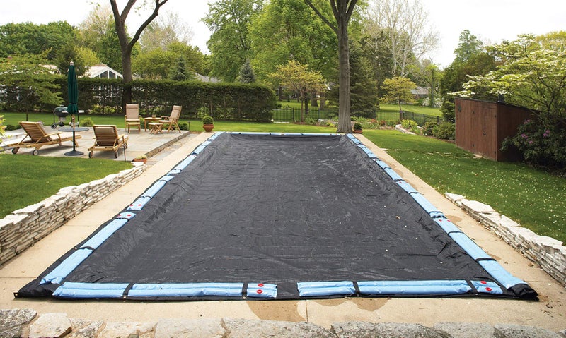 Blue Wave 12 ft x 24 ft Rectangular Rugged Mesh Winter In Ground Pool Cover â€“ Blocks Debris & Sunlight with 8-Year Protection for Off-Season - With Woven Polyethylene, 5 ft Overlap, Cable, Winch - Image 2