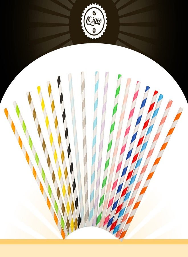 qiqee 200-pack Multi Stripe Rainbow Drinking Paper Straws Disposable Straws Bulk (20-Multi Color) - Image 3