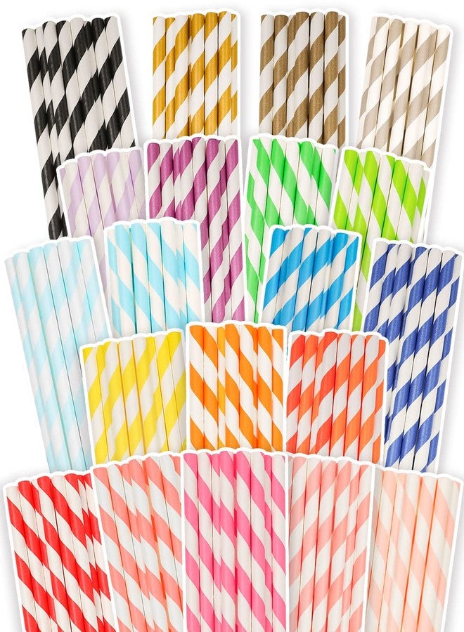 qiqee 200-pack Multi Stripe Rainbow Drinking Paper Straws Disposable Straws Bulk (20-Multi Color) - Image 1