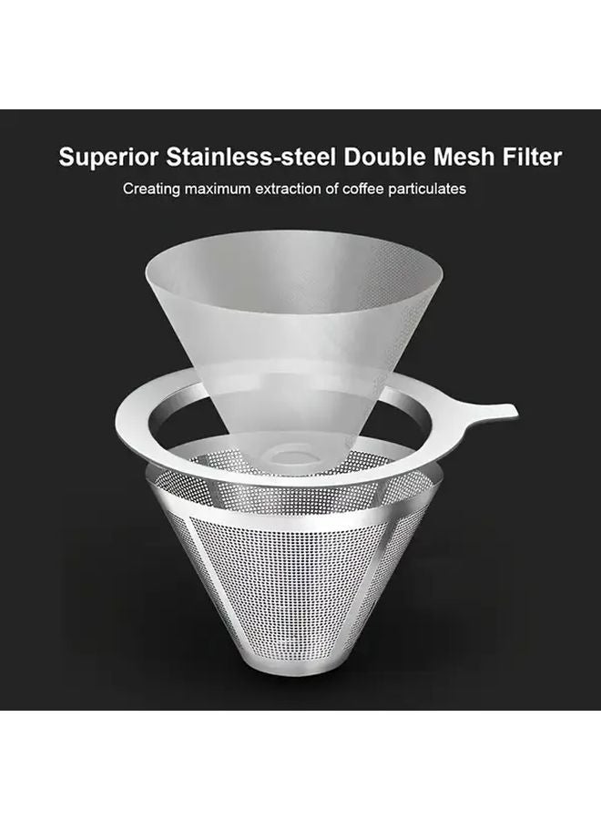 مُرشِّح القهوة اليدوي القابل لإعادة الاستخدام من الفولاذ المقاوم للصدأ - قمع مزدوج الشبكة بفتحات 15 ميكرون - Image 3