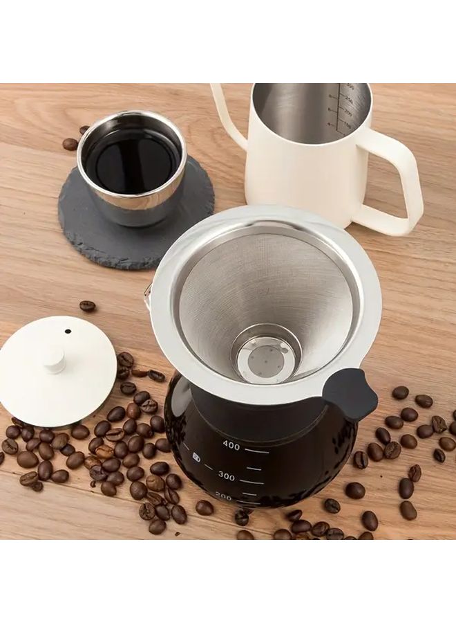 مُرشِّح القهوة اليدوي القابل لإعادة الاستخدام من الفولاذ المقاوم للصدأ - قمع مزدوج الشبكة بفتحات 15 ميكرون - Image 2