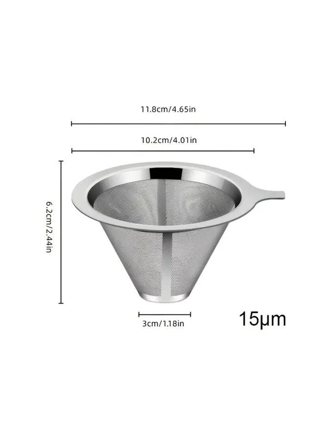 مُرشِّح القهوة اليدوي القابل لإعادة الاستخدام من الفولاذ المقاوم للصدأ - قمع مزدوج الشبكة بفتحات 15 ميكرون - Image 1