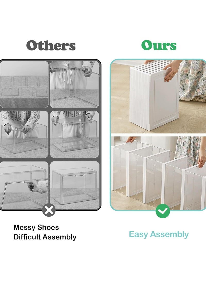 بيوينتي رف أحذية شفاف قابل للطي، سهل التركيب، مجموعة صناديق أحذية قابلة للتكديس، رف أحذية محمول. رف أحذية متعدد الطبقات، يتسع لأحذية جميع أفراد الأسرة، يُستخدم عند الباب، الشرفة، المدخل، غرفة المعيشة، غرفة - Image 4
