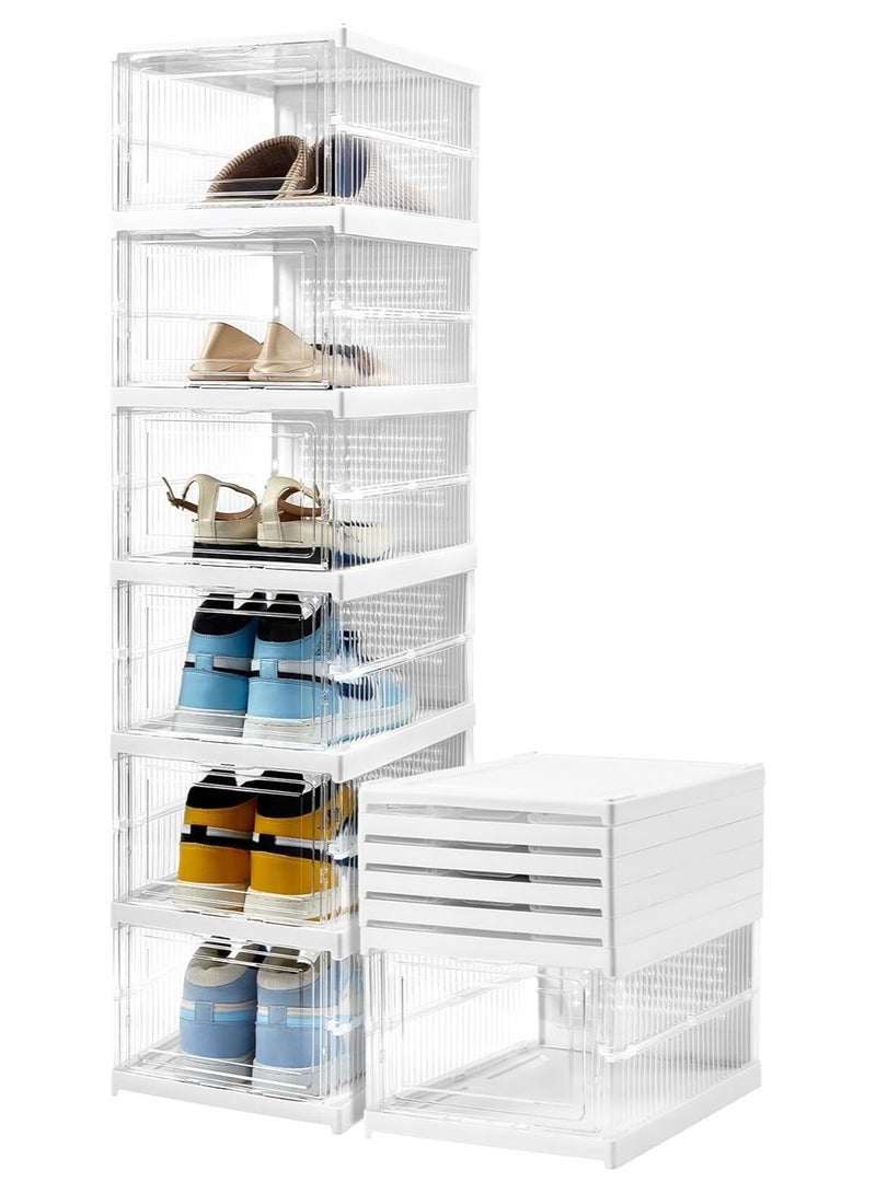 بيوينتي رف أحذية شفاف قابل للطي، سهل التركيب، مجموعة صناديق أحذية قابلة للتكديس، رف أحذية محمول. رف أحذية متعدد الطبقات، يتسع لأحذية جميع أفراد الأسرة، يُستخدم عند الباب، الشرفة، المدخل، غرفة المعيشة، غرفة - Image 1