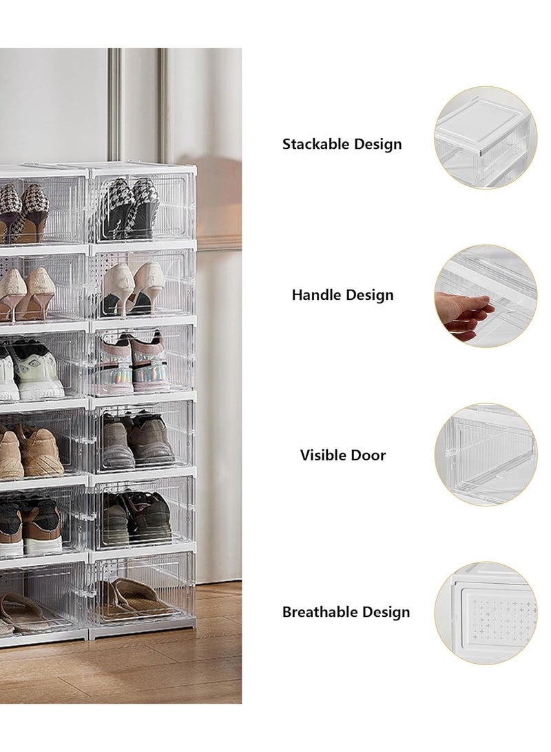 بيوينتي رف أحذية شفاف قابل للطي، سهل التركيب، مجموعة صناديق أحذية قابلة للتكديس، رف أحذية محمول. رف أحذية متعدد الطبقات، يتسع لأحذية جميع أفراد الأسرة، يُستخدم عند الباب، الشرفة، المدخل، غرفة المعيشة، غرفة - Image 3