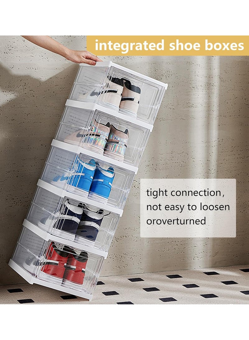 بيوينتي رف أحذية شفاف قابل للطي، سهل التركيب، مجموعة صناديق أحذية قابلة للتكديس، رف أحذية محمول. رف أحذية متعدد الطبقات، يتسع لأحذية جميع أفراد الأسرة، يُستخدم عند الباب، الشرفة، المدخل، غرفة المعيشة، غرفة - Image 2