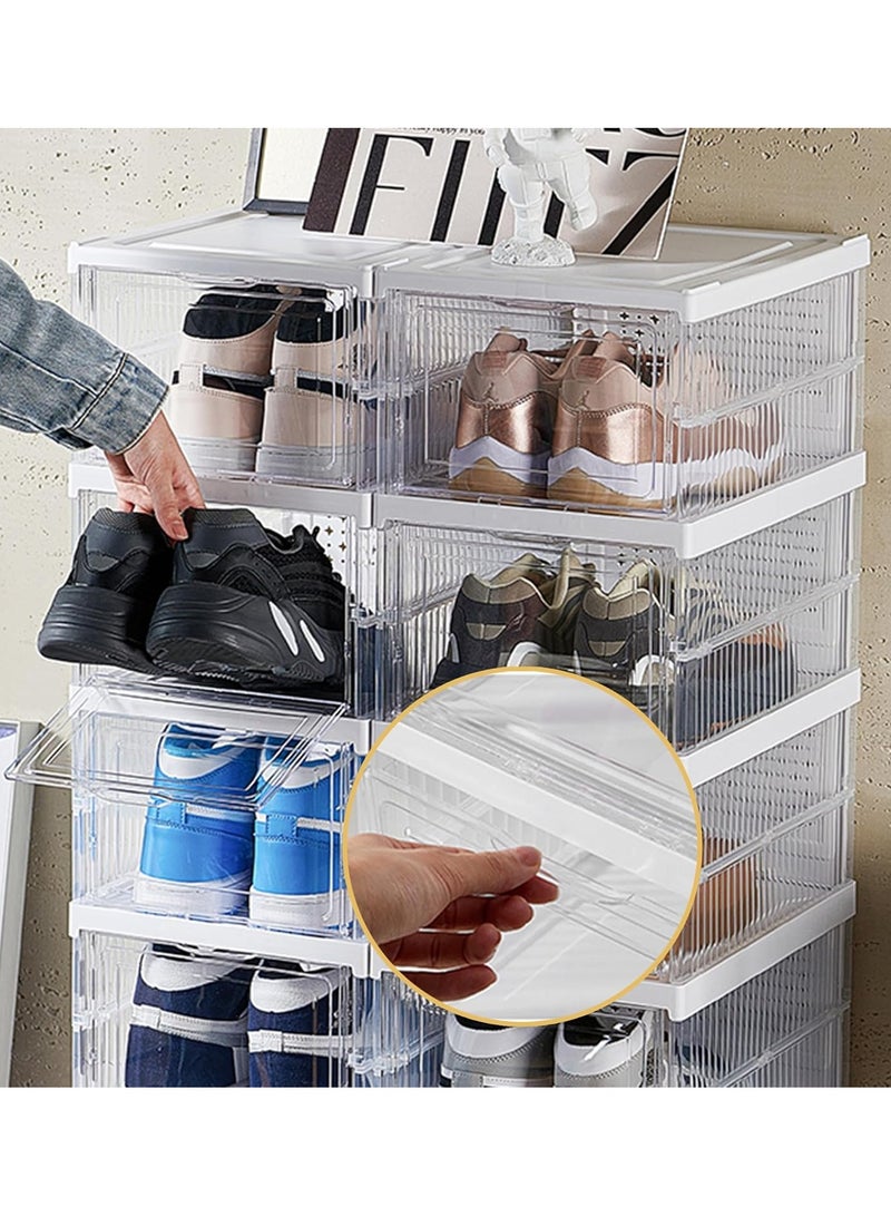 بيوينتي رف أحذية شفاف قابل للطي، سهل التركيب، مجموعة صناديق أحذية قابلة للتكديس، رف أحذية محمول. رف أحذية متعدد الطبقات، يتسع لأحذية جميع أفراد الأسرة، يُستخدم عند الباب، الشرفة، المدخل، غرفة المعيشة، غرفة - Image 5
