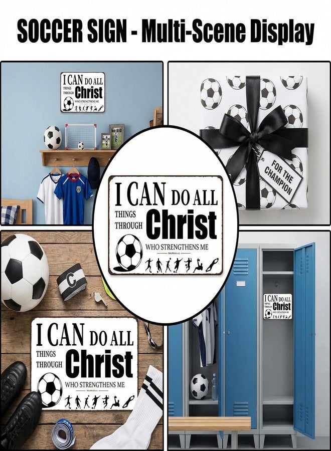 Funnysign Soccer Gifts I Can Do All Things Through Christ Philippians 4:13 Inspirational Bible Verse Tin Sign for Boys Room Man Cave Bedroom Living Room Decor 8 x 12 Inches (Soccer) - Image 3