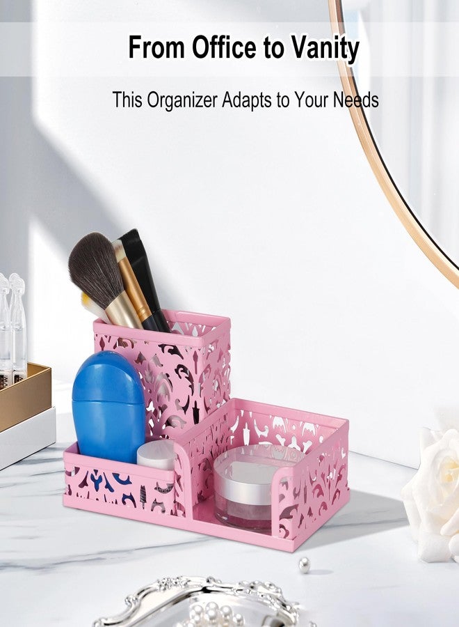 EasyPAG Desk Organizer 3 Compartment Pen Holder for Desk Office Supplies Caddy with Sticky Notes Holder for School Home, Pink - Image 4