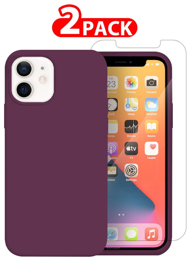 CATANES [for iPhone 12] 2 Pack Silicone Case and Screen Protector Shockproof Protective Case Anti Scratch Smooth Case Cover/Tawny Port - Image 1