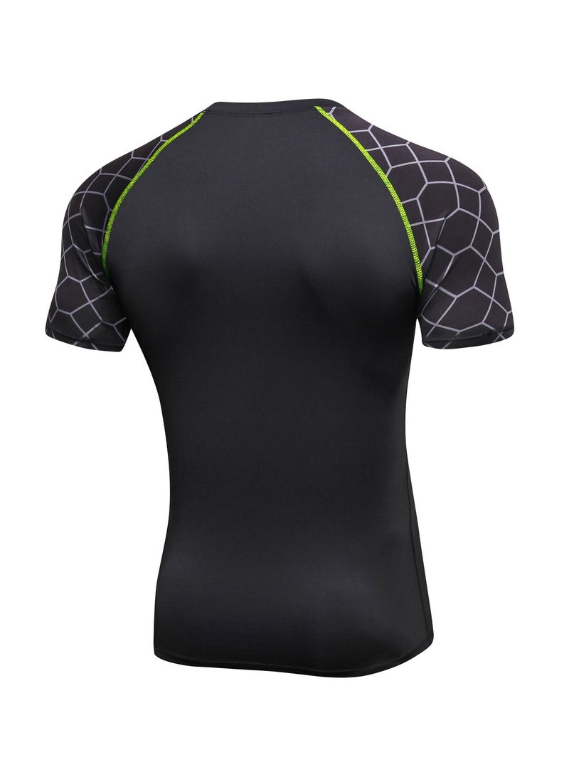 Loquat Men Quick Dry Breathable Elastic T-Shirt Grey/Green - Image 2