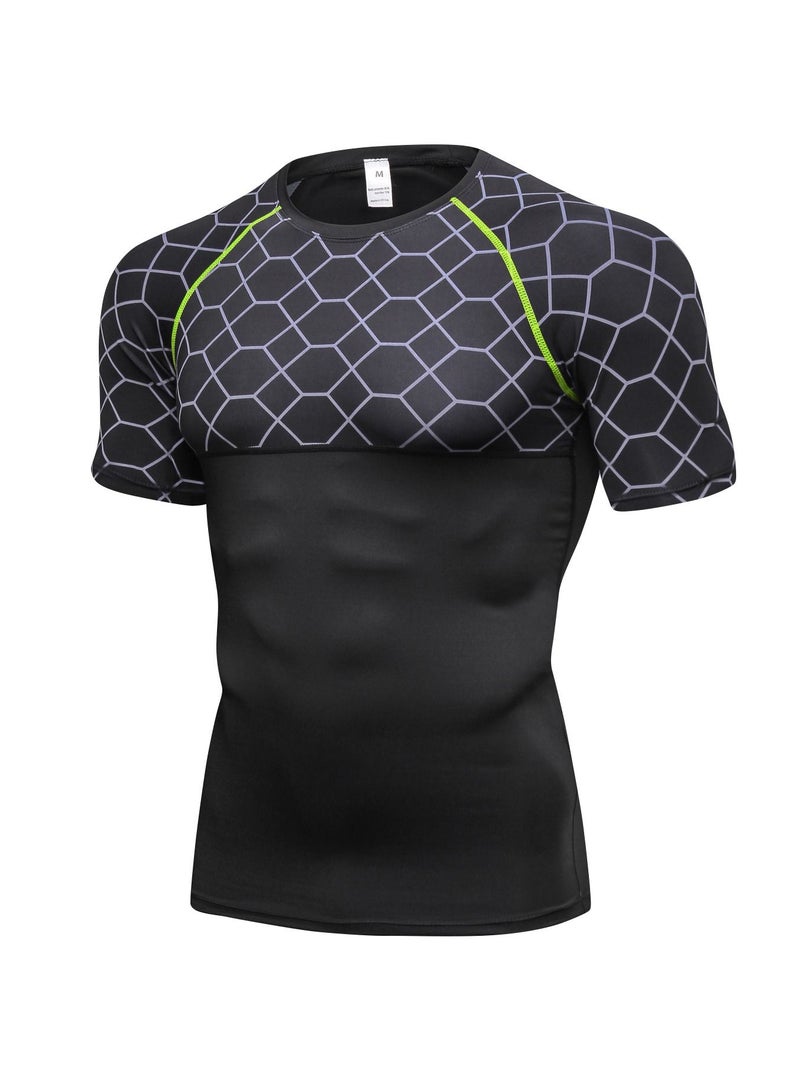 Loquat Men Quick Dry Breathable Elastic T-Shirt Grey/Green - Image 1