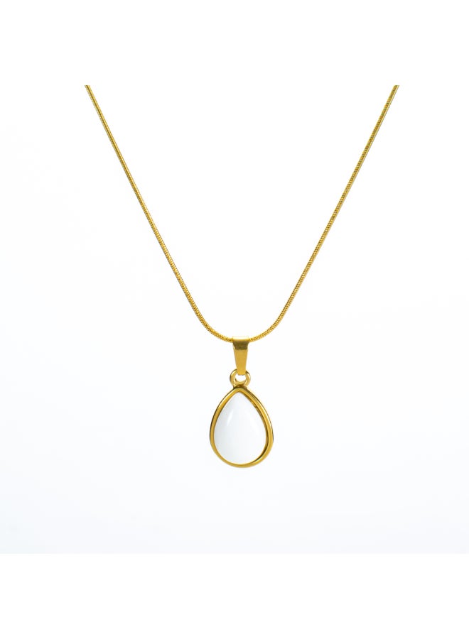 The Black Pearl Accessories Golden Stainless Steel With White Stone Pendant Necklace - Image 1